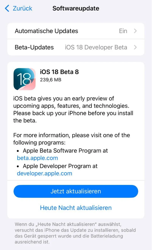 焉耆苹果手机维修分享苹果 iOS / iPadOS 18 开发者预览版 Beta 8 发布 